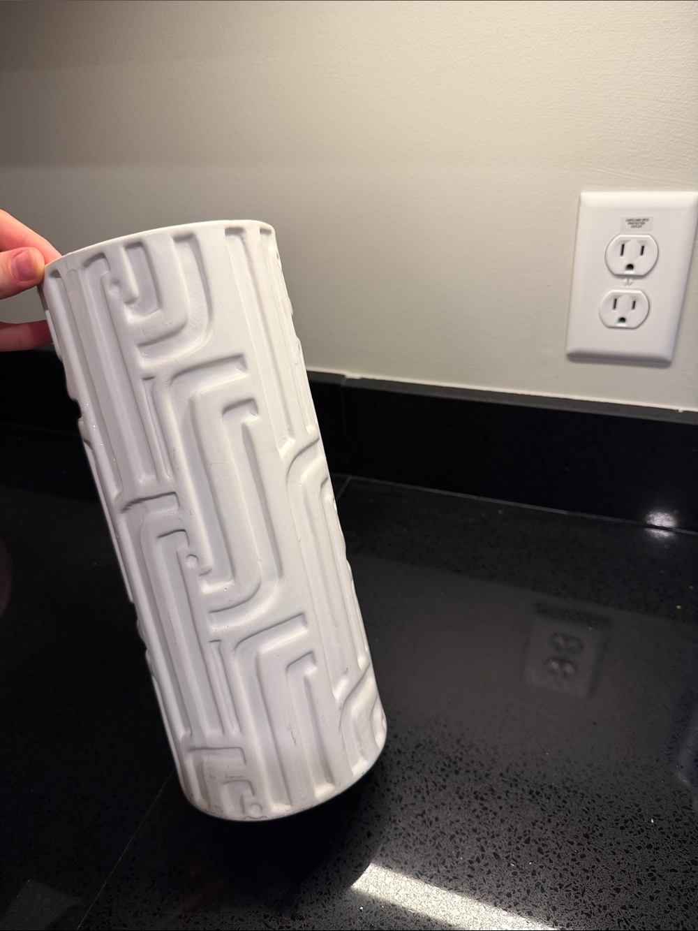 White Textured Ceramic Cylinder Vase - Picture 2 of 3